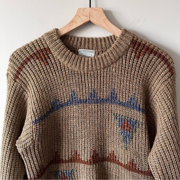 Vintage 80s Chunky Knit Southwestern Aztec Sweater Grandpa MG Retro - Picture 2 of 11